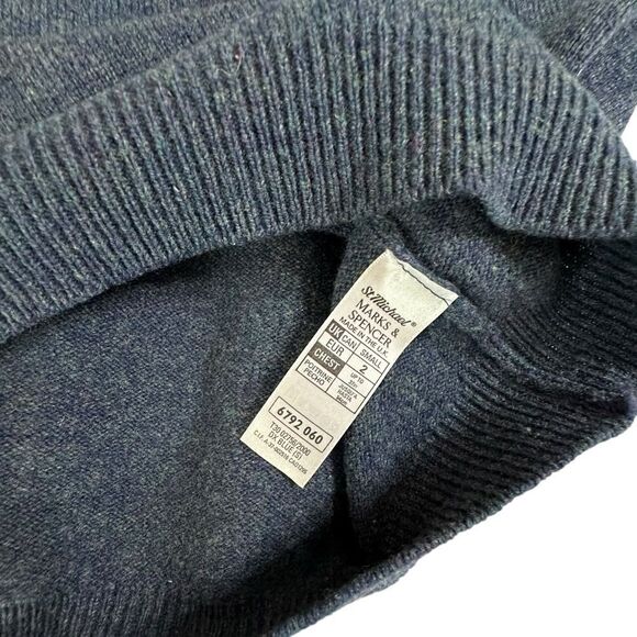 Vintage 90s Blue Grey Marl Marks and Spencer’s Wool Crewneck sweater Size Small - Picture 4 of 8